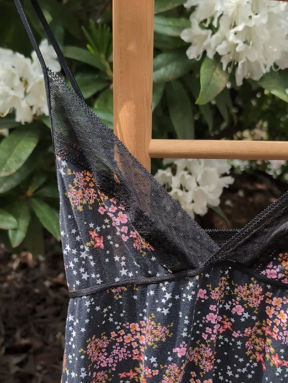 Victoria's Secret Black Strappy Floral Lace-Trim Slip Dress